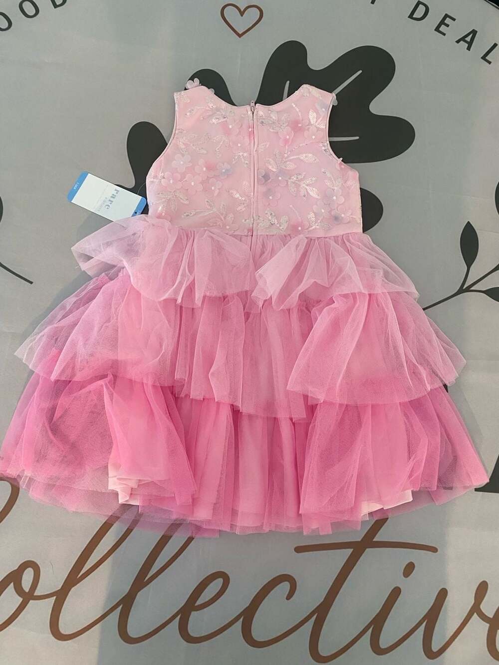 Rare Editions Girls Pink Sequin Floral Tiered Tulle Special Occasion Dress - Picture 1 of 5